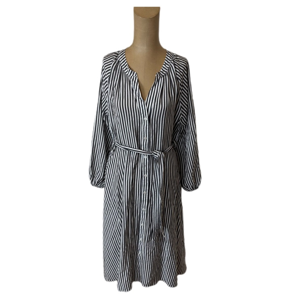 Woolworths Gray & White Stripe Long Sleeve Maxi Dress Size Small